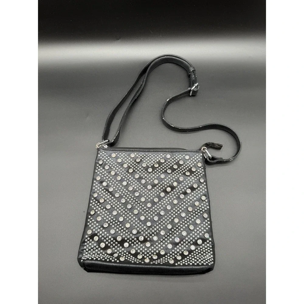 Black Rhinestone Studded Crossbody Bag Y2K Bling Purse Adjustable Strap